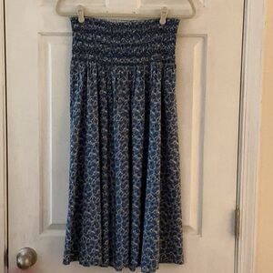 LOFT Blue Petite Floral Cotton Modal Wide Smocked Waist Flowy Midi Skirt EUC SP